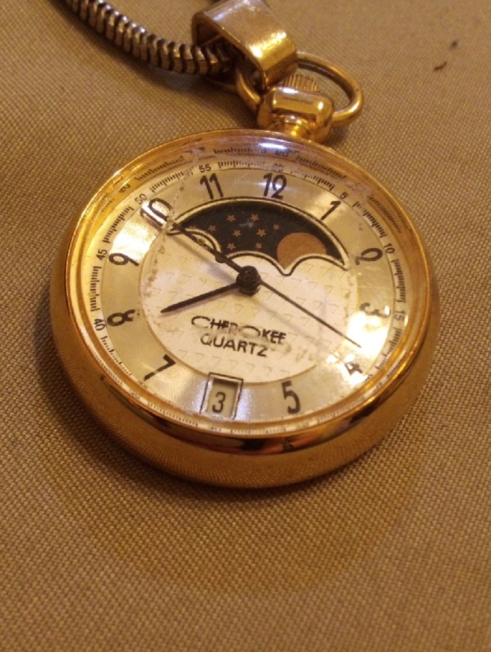 Cherokee Gold-Tone Pocket Watch with Moonphase Dial